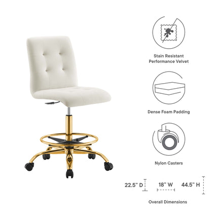 Modway EEI-4977 Prim Armless Performance Velvet Drafting Chair Modway