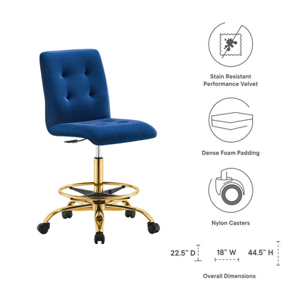 Modway EEI-4977 Prim Armless Performance Velvet Drafting Chair Modway