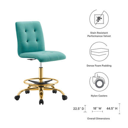 Modway EEI-4977 Prim Armless Performance Velvet Drafting Chair Modway