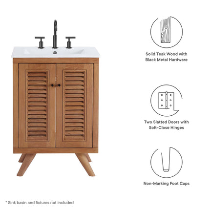 Modway EEI-5086 Birdie 24" Teak Wood Bathroom Vanity Cabinet (Sink Basin Not Included) Modway