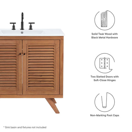 Modway EEI-5087 Birdie 36" Teak Wood Bathroom Vanity Cabinet (Sink Basin Not Included) Modway