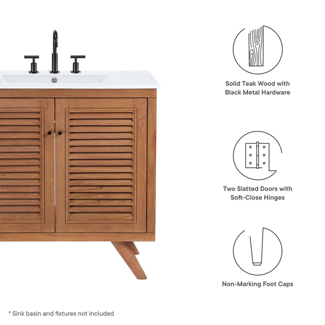 Modway EEI-5087 Birdie 36" Teak Wood Bathroom Vanity Cabinet (Sink Basin Not Included) Modway