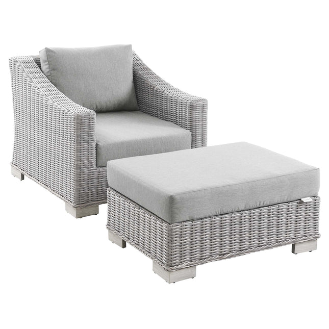 Modway EEI-5090 Conway 2-Piece Outdoor Patio Wicker Rattan Armchair and Ottoman Set Modway