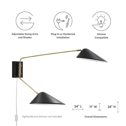 Modway EEI-5294 Journey 2-Light Swing Arm Wall Sconce Modway
