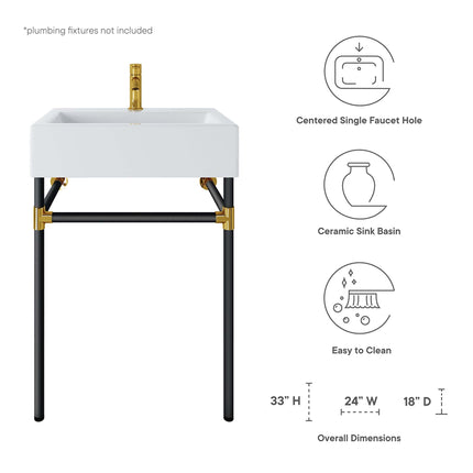 Modway EEI-5537 Redeem 24" Wall-Mount Black Stainless Steel Bathroom Vanity Modway