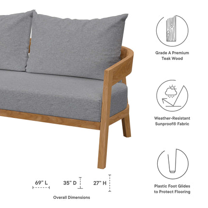 Modway EEI-5601 Brisbane Teak Wood Outdoor Patio Loveseat Modway