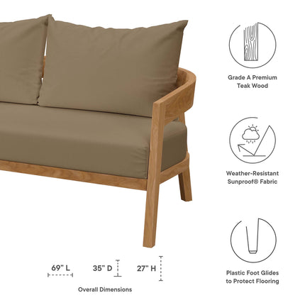 Modway EEI-5601 Brisbane Teak Wood Outdoor Patio Loveseat Modway