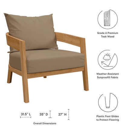 Modway EEI-5602 Brisbane Teak Wood Outdoor Patio Armchair Modway