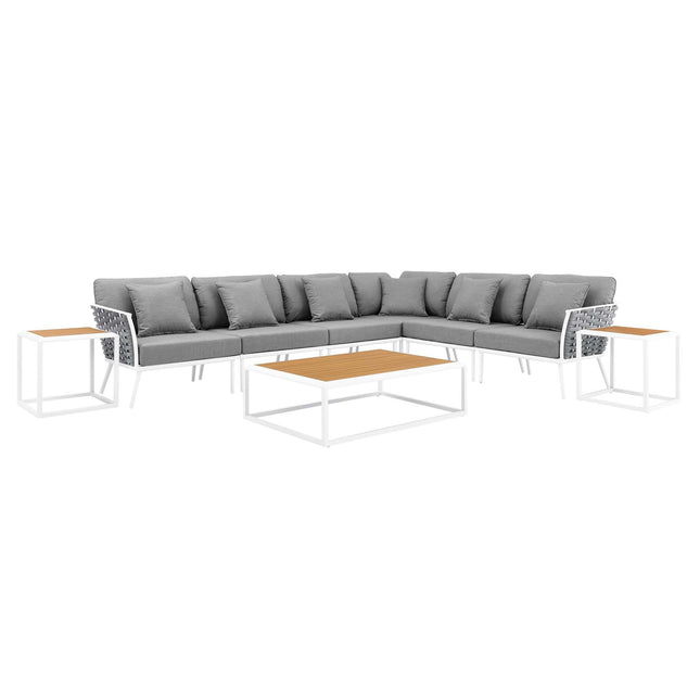 Modway EEI-5758 Stance 9 Piece Aluminum Outdoor Patio Aluminum Sectional Sofa Set - Plaza Home Decor