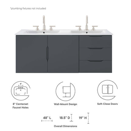 Modway EEI-5785 Vitality 48" Double Sink Bathroom Vanity Modway