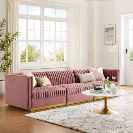 Modway EEI-5825 Sanguine Channel Tufted Performance Velvet 3-Seat Modular Sectional Sofa Modway