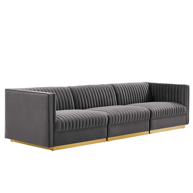 Modway EEI-5825 Sanguine Channel Tufted Performance Velvet 3-Seat Modular Sectional Sofa Modway