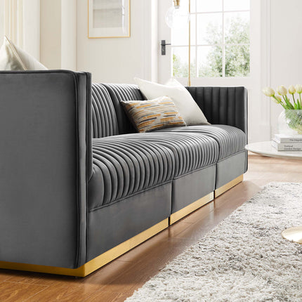 Modway EEI-5825 Sanguine Channel Tufted Performance Velvet 3-Seat Modular Sectional Sofa Modway