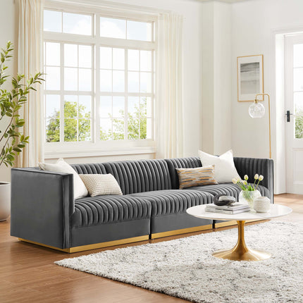 Modway EEI-5825 Sanguine Channel Tufted Performance Velvet 3-Seat Modular Sectional Sofa Modway