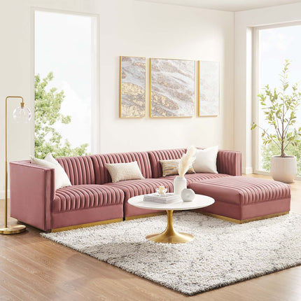 Modway EEI-5826 Sanguine 4-Piece Channel Tufted Performance Velvet Modular Sectional Sofa Modway