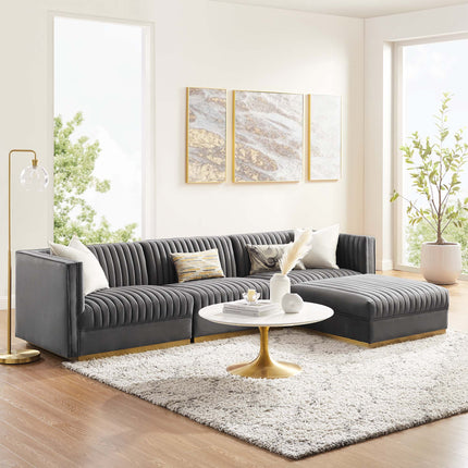 Modway EEI-5826 Sanguine 4-Piece Channel Tufted Performance Velvet Modular Sectional Sofa Modway