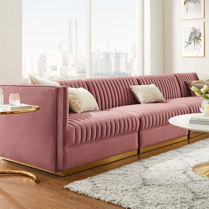 Modway EEI-5827 Sanguine Channel Tufted Performance Velvet 4-Seat Modular Sectional Sofa Modway