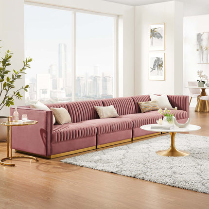Modway EEI-5827 Sanguine Channel Tufted Performance Velvet 4-Seat Modular Sectional Sofa Modway