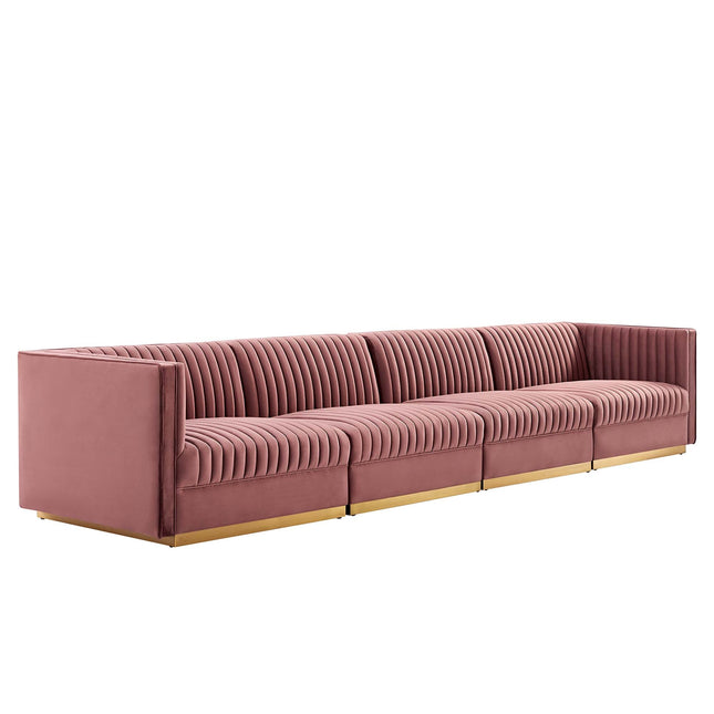 Modway EEI-5827 Sanguine Channel Tufted Performance Velvet 4-Seat Modular Sectional Sofa Modway