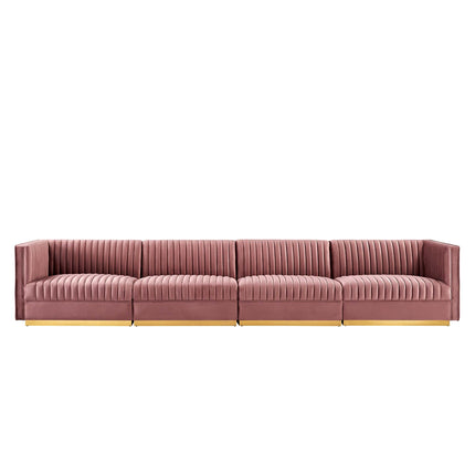 Modway EEI-5827 Sanguine Channel Tufted Performance Velvet 4-Seat Modular Sectional Sofa Modway