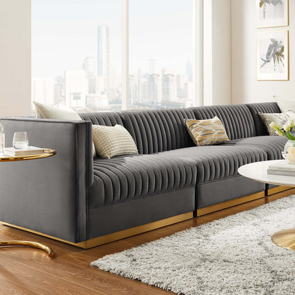 Modway EEI-5827 Sanguine Channel Tufted Performance Velvet 4-Seat Modular Sectional Sofa Modway