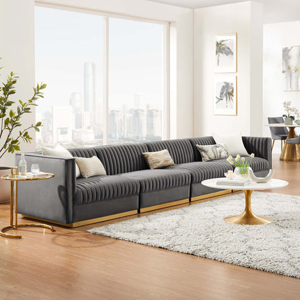 Modway EEI-5827 Sanguine Channel Tufted Performance Velvet 4-Seat Modular Sectional Sofa Modway