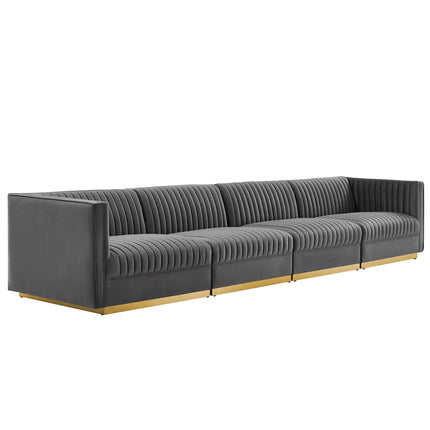 Modway EEI-5827 Sanguine Channel Tufted Performance Velvet 4-Seat Modular Sectional Sofa Modway