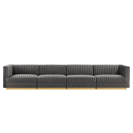 Modway EEI-5827 Sanguine Channel Tufted Performance Velvet 4-Seat Modular Sectional Sofa Modway