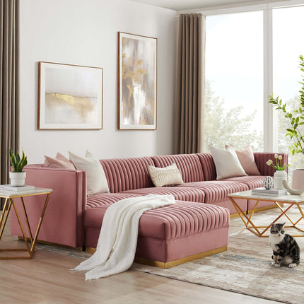 Modway EEI-5828 Sanguine 5-Piece Channel Tufted Performance Velvet Modular Sectional Sofa Modway