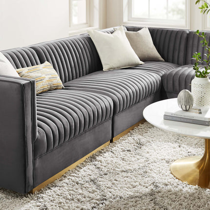 Modway EEI-5829 Sanguine 4-Piece Channel Tufted Performance Velvet Right-Facing Modular Sectional Sofa Modway