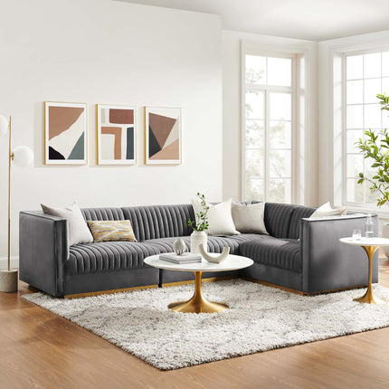 Modway EEI-5829 Sanguine 4-Piece Channel Tufted Performance Velvet Right-Facing Modular Sectional Sofa Modway
