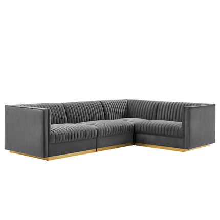 Modway EEI-5829 Sanguine 4-Piece Channel Tufted Performance Velvet Right-Facing Modular Sectional Sofa Modway