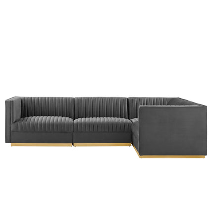 Modway EEI-5829 Sanguine 4-Piece Channel Tufted Performance Velvet Right-Facing Modular Sectional Sofa Modway