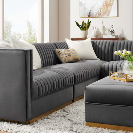 Modway EEI-5831 Sanguine 5-Piece Channel Tufted Performance Velvet Right-Facing Modular Sectional Sofa Modway