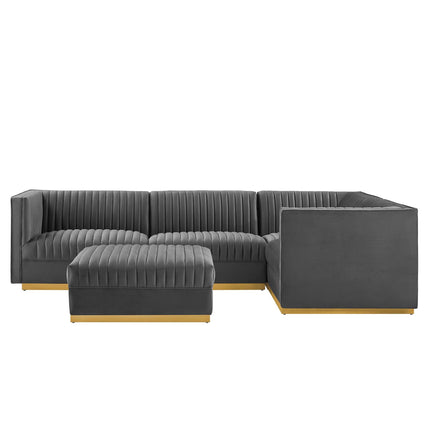 Modway EEI-5831 Sanguine 5-Piece Channel Tufted Performance Velvet Right-Facing Modular Sectional Sofa Modway