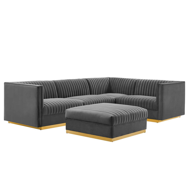 Modway EEI-5831 Sanguine 5-Piece Channel Tufted Performance Velvet Right-Facing Modular Sectional Sofa Modway