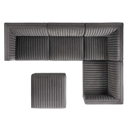 Modway EEI-5831 Sanguine 5-Piece Channel Tufted Performance Velvet Right-Facing Modular Sectional Sofa Modway