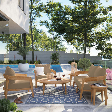 Modway EEI-5833 Brisbane 6-Piece Teak Wood Outdoor Patio Set Modway
