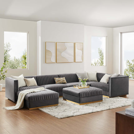 Modway EEI-5839 Sanguine 7-Piece Channel Tufted Performance Velvet Right-Facing Modular Sectional Sofa Modway