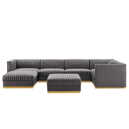 Modway EEI-5839 Sanguine 7-Piece Channel Tufted Performance Velvet Right-Facing Modular Sectional Sofa Modway