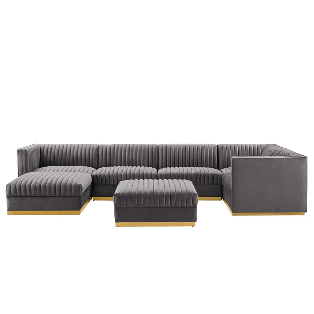 Modway EEI-5839 Sanguine 7-Piece Channel Tufted Performance Velvet Right-Facing Modular Sectional Sofa Modway