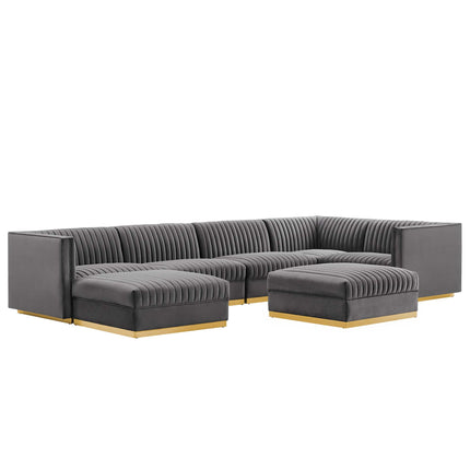 Modway EEI-5839 Sanguine 7-Piece Channel Tufted Performance Velvet Right-Facing Modular Sectional Sofa Modway