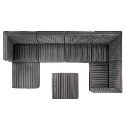 Modway EEI-5839 Sanguine 7-Piece Channel Tufted Performance Velvet Right-Facing Modular Sectional Sofa Modway
