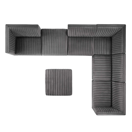 Modway EEI-5839 Sanguine 7-Piece Channel Tufted Performance Velvet Right-Facing Modular Sectional Sofa Modway