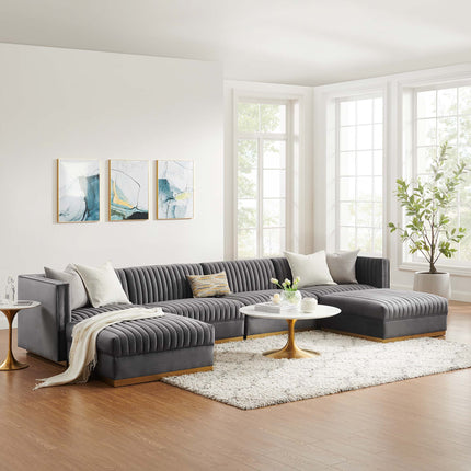 Modway EEI-5841 Sanguine 6-Piece Channel Tufted Performance Velvet Modular Sectional Sofa Modway