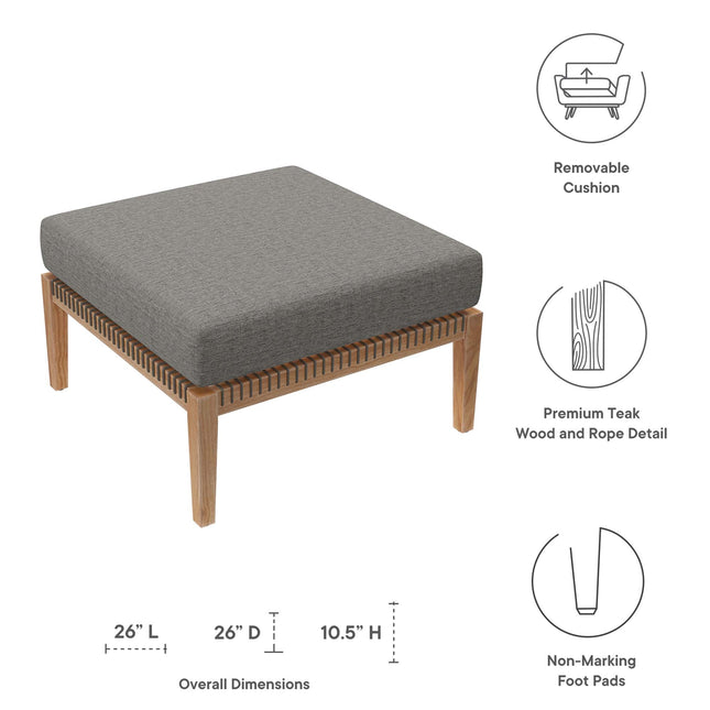 Modway EEI-5854 Clearwater Outdoor Patio Teak Wood Ottoman Modway