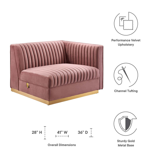 Modway EEI-6032 Sanguine Channel Tufted Performance Velvet Modular Sectional Sofa Right-Arm Chair Modway