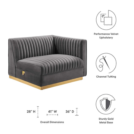 Modway EEI-6032 Sanguine Channel Tufted Performance Velvet Modular Sectional Sofa Right-Arm Chair Modway