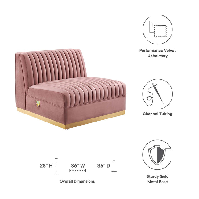 Modway EEI-6033 Sanguine Channel Tufted Performance Velvet Modular Sectional Sofa Armless Chair Modway