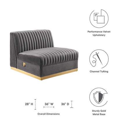 Modway EEI-6033 Sanguine Channel Tufted Performance Velvet Modular Sectional Sofa Armless Chair Modway